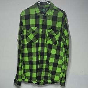 Dickies Men's Lime Green and Black Plaid GANG GREEN Flannel